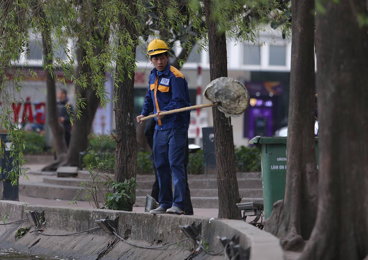 {title} Ngày ông Táo, người dân tranh thủ thả cá trên đường đi làm
