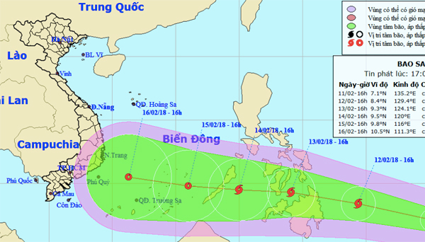 Bão giật cấp 12 xuất hiện gần biển Đông