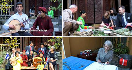 Các đại sứ EU học gói bánh chưng, chơi đàn nguyệt đón Tết