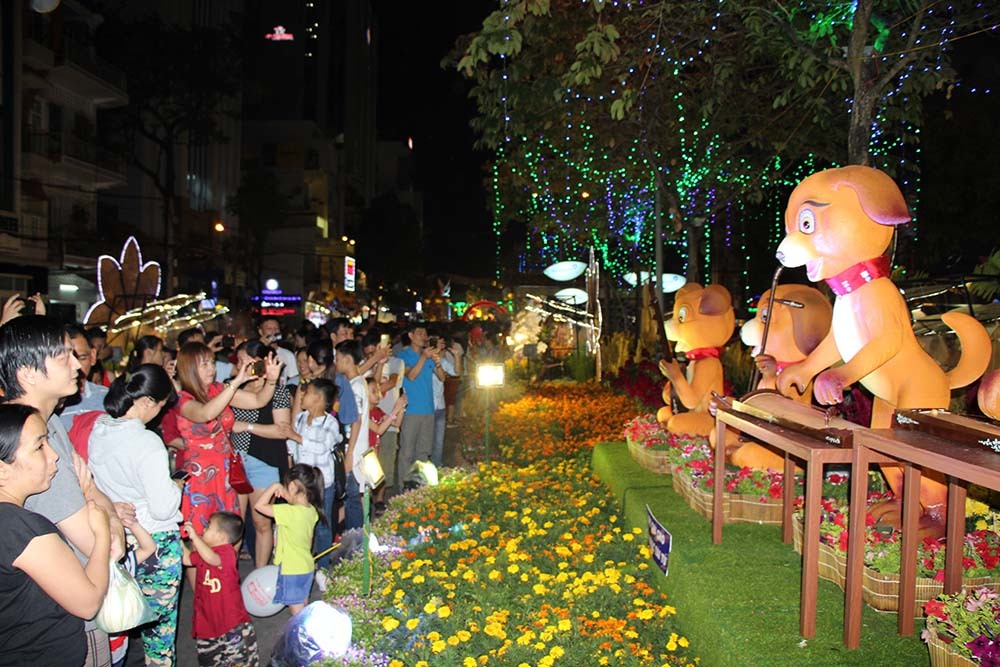 Nghìn người xem những chú chó 'tấu nhạc tài tử' ở đường hoa Cần Thơ