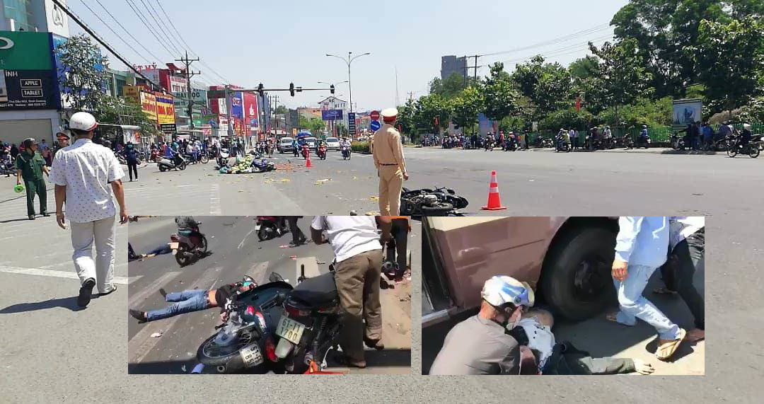 Hàng chục người khiêng xe khách cứu 2 nạn nhân trong gầm