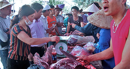 Chen chúc mua thịt trâu chọi bị chích điện để lấy may