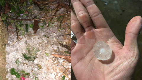 Mưa đá rơi trắng xóa ở Mộc Châu