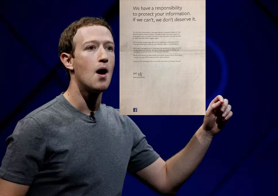 CEO Facebook chính thức xin lỗi trên các báo lớn Anh, Mỹ