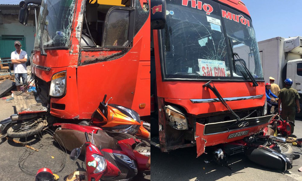 Xe khách tông liên hoàn trên QL1, 5 người thương vong