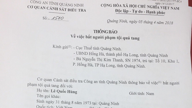 Bắt quả tang cán bộ Cục thuế Quảng Ninh nhận hối lộ