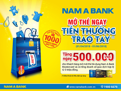 Tặng 500.000đ cho khách mở thẻ tín dụng Nam A Bank Mastercard