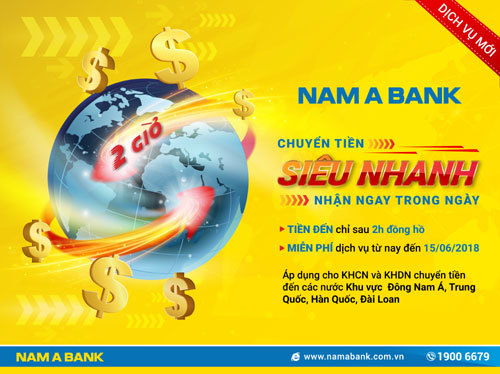 Nam A Bank miễn phí dịch vụ chuyển tiền quốc tế