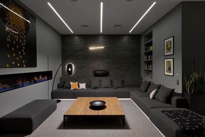 Mẫu phòng khách trang trí giản dị với tông màu xám