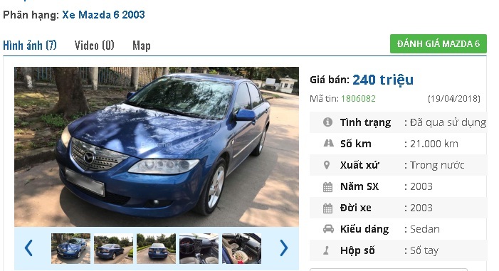 UBND thành phố Phủ Lý đấu giá xe công Mazda 6 đời 2004 rẻ bèo