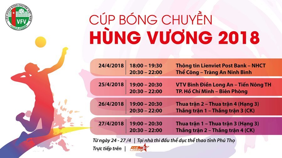Lịch thi đấu bóng chuyền Cúp Hùng Vương 2018.
