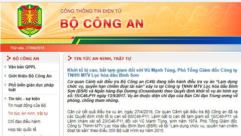 Khởi tố, bắt tạm giam Phó TGĐ Lọc hóa dầu Bình Sơn