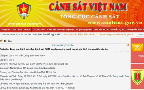 Tổng cục Cảnh sát thông tin về nguyên nhân Cục phó C50 tử vong