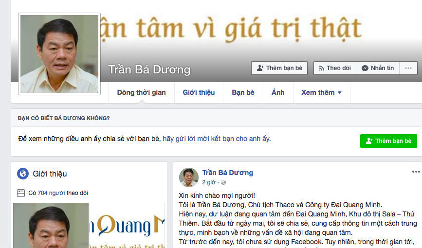 Nóng Thủ Thiêm, tỷ phú Trần Bá Dương lập Facebook công khai thông tin rồi biến mất