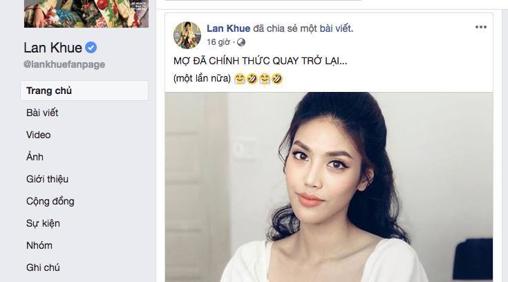 Lan Khuê mừng rỡ khi lấy lại được tài khoản facebook