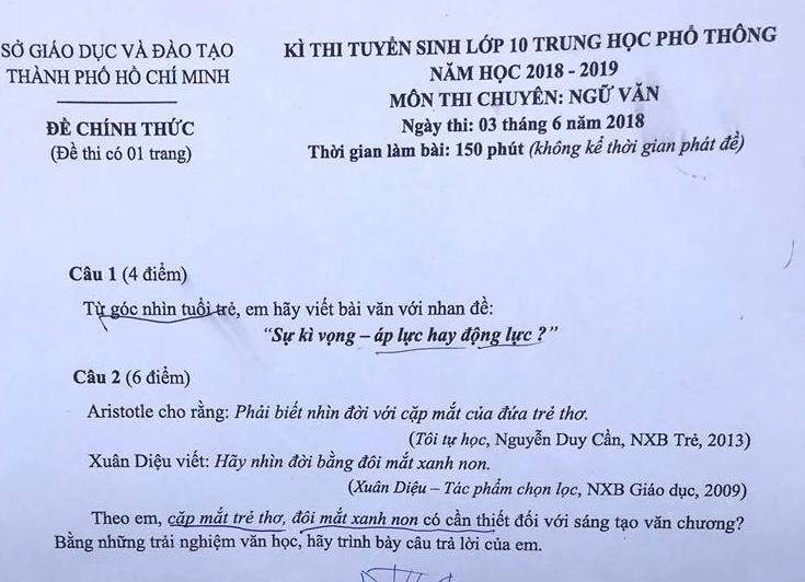 Đề thi chuyên môn Toán, Tiếng Anh, Văn lớp 10 tại TP.HCM