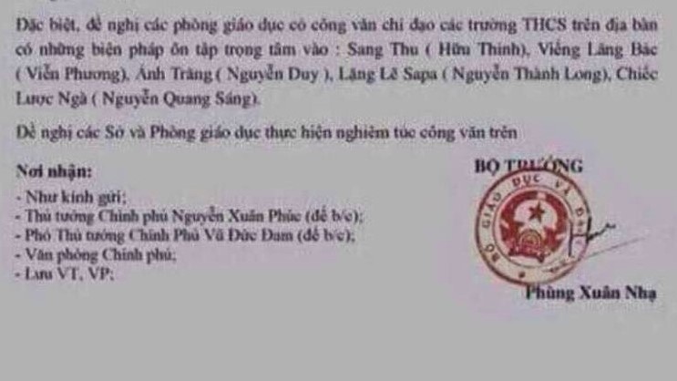 Bộ Giáo dục bị giả mạo công văn giảm tải đề thi vào lớp 10