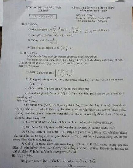 thi lớp 10,tuyển sinh lớp 10,Đề thi môn Toán,đề thi toán