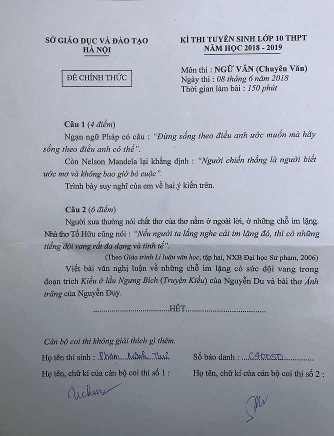 Đề thi văn lớp 10,đề thi lớp 10 chuyên văn,đề thi chuyên văn lớp 10,đề thi lớp 10,thi lớp 10,tuyển sinh lớp 10,đề thi lớp 10 Hà Nội