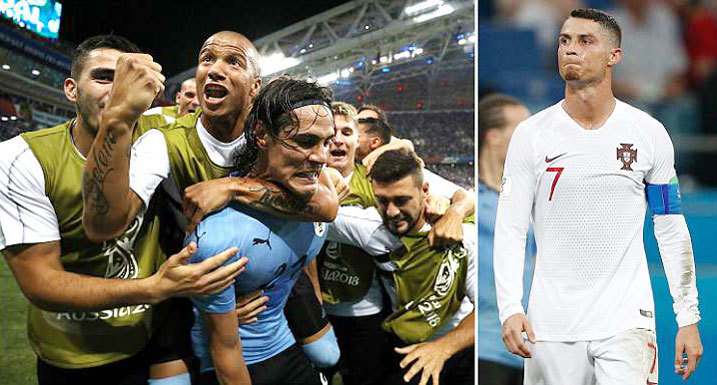 Cavani chói sáng, Uruguay tiễn Ronaldo về theo Messi