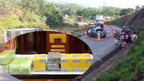 Cảnh sát chốt chặn, bắn thủng lốp xe bán tải chở 19 bánh heroin