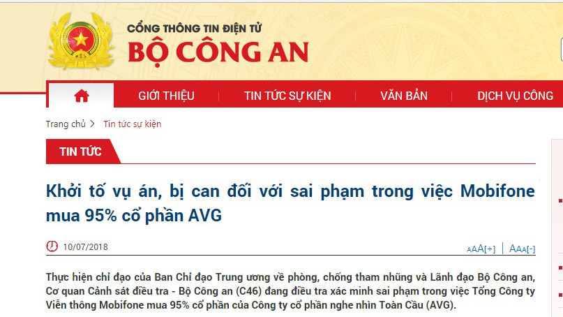 Khởi tố vụ án Mobifone mua 95% cổ phần AVG