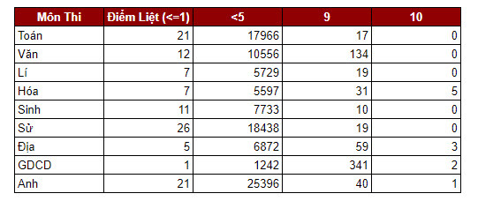Nghệ An không có điểm 10 môn Toán, gần 1.800 bài thi Văn từ 8 trở lên