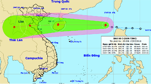 Bão Sơn Tinh băng băng vào biển Đông, gió giật cấp 10