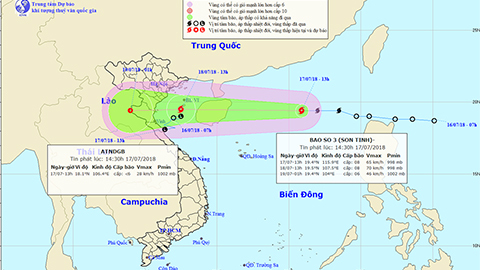 Bão Sơn Tinh sắp đổ bộ vào các tỉnh Hải Phòng đến Hà Tĩnh