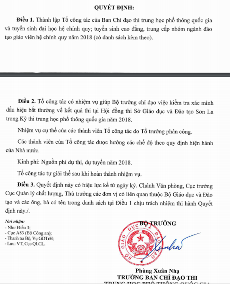 Bộ trưởng Giáo dục lập tổ kiểm tra bất thường về điểm thi tại Sơn La, Lạng Sơn