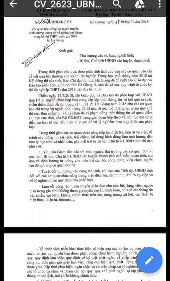 Hà Giang yêu cầu tuyệt đối tin tưởng sự chỉ đạo của tỉnh về xử lý vụ điểm thi