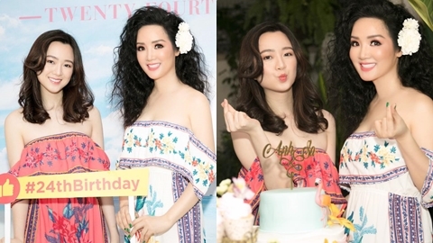 Mẹ con Hoa hậu Giáng My xinh đẹp, trẻ trung như hai chị em gái