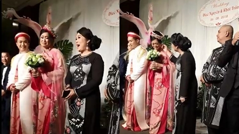 Con gái NSND Hồng Vân bật khóc trước món quà của mẹ trong đám cưới