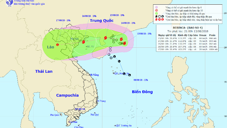 Dự báo thời tiết 14/8: Tâm bão nằm trên vùng biển Quảng Ninh-Nam Định