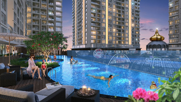 Bể bơi 2 đáy, thiết kế bền vững ở Hinode City