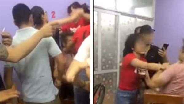 Bắt quả tang chồng dẫn cả nhà bồ trẻ đi ăn nhà hàng, vợ uất hận lao vào đánh ghen, bồ rút dép chống trả ầm ĩ