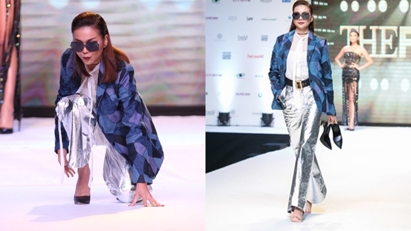 Thanh Hằng ngã khụy khi catwalk trước hàng trăm khán giả