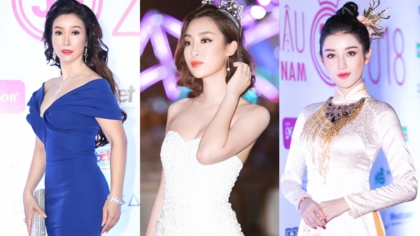 Bích Phương đọ sắc với Mỹ Linh trên thảm đỏ Hoa hậu Việt Nam 2018