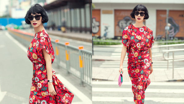 Xuân Lan sặc sỡ váy xoè hoa xuống phố