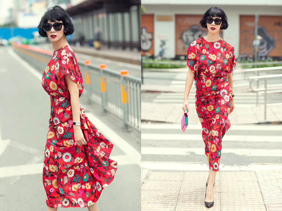 Xuân Lan sặc sỡ váy xoè hoa xuống phố Xuân Lan sặc sỡ váy xoè hoa xuống phố