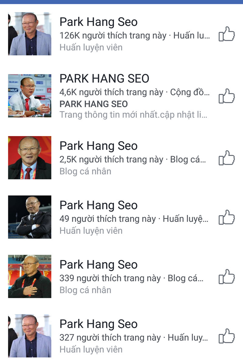 Facebook giả HLV Park Hang Seo thu hút hàng trăm nghìn người theo dõi