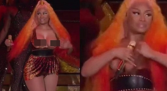 Nicki Minaj gặp sự cố lộ ngực trần khi đang biểu diễn