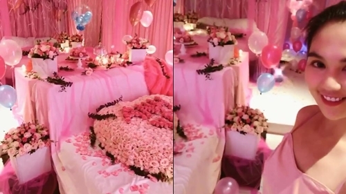 Ngọc Trinh khóc trước căn phòng ngập màu hồng do bạn trai tặng