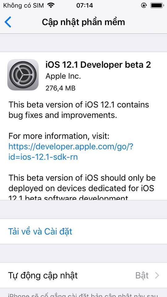 iOS 12.1 beta 2 ra mắt, sửa lỗi sạc trên iPhone XS
