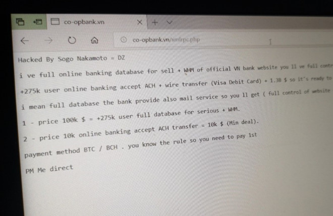 Một ngân hàng Việt bị tấn công, hacker ‘dọa’ bán 275.000 dữ liệu