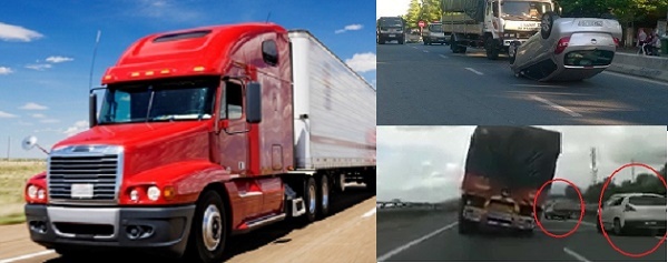 Nguy hiểm khó lường khi tài xế để cự ly quá ngắn với xe container, xe tải