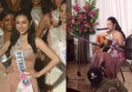 Thùy Tiên trổ tài hát, đánh đàn trong buổi ra mắt tại Hoa hậu Quốc tế