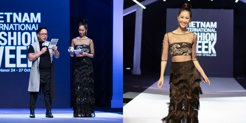 Dương Thuỳ Linh mặc váy xuyên thấu làm MC Tuần lễ thời trang