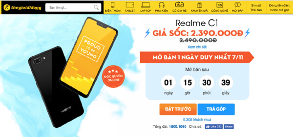 5 ngày, hơn 10.000 lượt đặt mua Realme C1