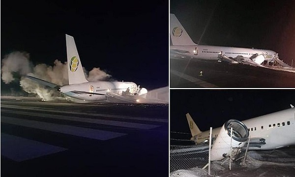 Máy bay Boeing lao quá đường băng, đâm thủng hàng rào